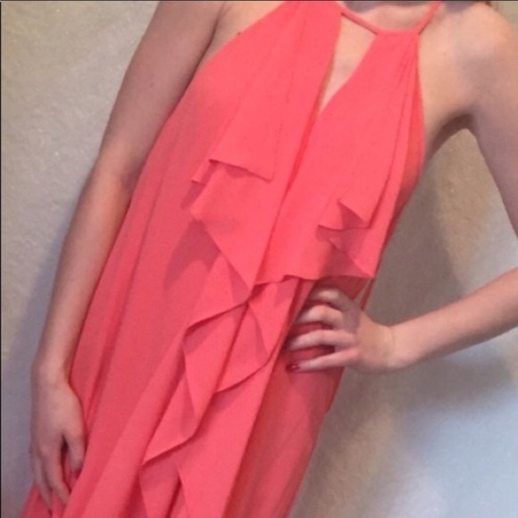 BCBGMaxAzria Womens Dress Pink coral Formal Semiformal Long Ruffly Small NEW - Picture 1 of 6